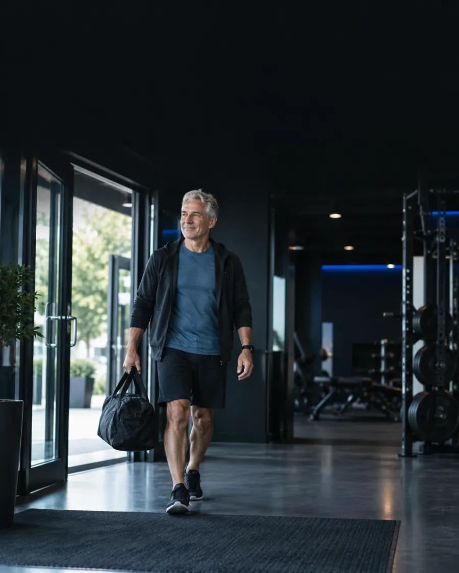 A gym-goer arriving with a training bag